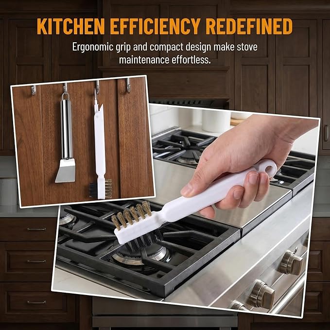 2Pcs Stove Cleaning Brush And Scraper, Brass Wire Rust Cleaner Brushes Cooktop Scraper, Clean Kit For Pots, Pans, Kitchen, Tile, And Household