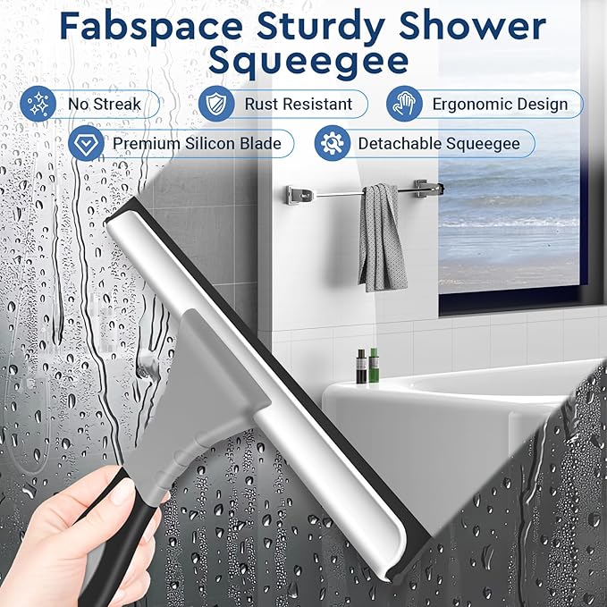 All-Purpose Silicone Shower Squeegee for Glass, Window, Door, Mirror, Car Windshield & Tile Wall, Portable Cleaner Tools, Includes One Hook & One Adhesive,10 Inches (Gray)