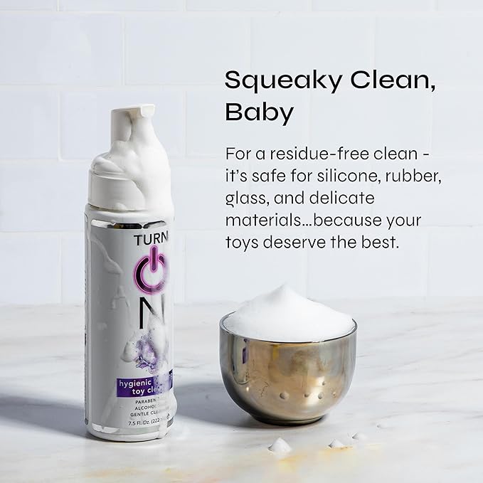 Turn On Hygienic Foaming Toy Cleaner, 7.5 Ounce All Purpose Alcohol Free Gentle Cleansing Spray, No Harsh Chemicals Safe for All Toys and Surfaces, Paraben Free & Sulfate Free