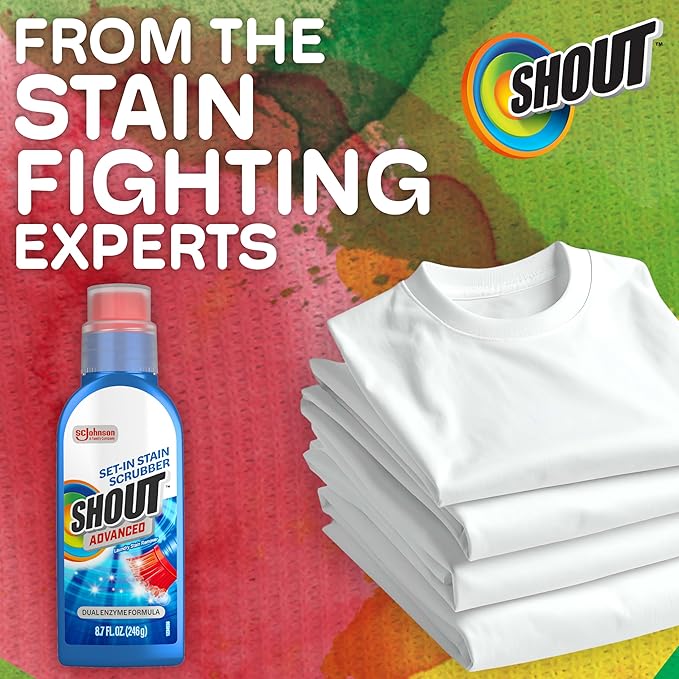 Shout Advanced Stain Remover Gel for Clothes Laundry, Ultra Concentrated Gel with Built-in Scrubber Brush for Deep Set-In stains, 8.7oz