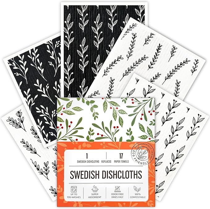 Swedish Dishcloths for Kitchen, 5 Pack Reusable Paper Towels Washable, Super Absorbent Swedish Dish Cloths, Non-Scratch, No Odor