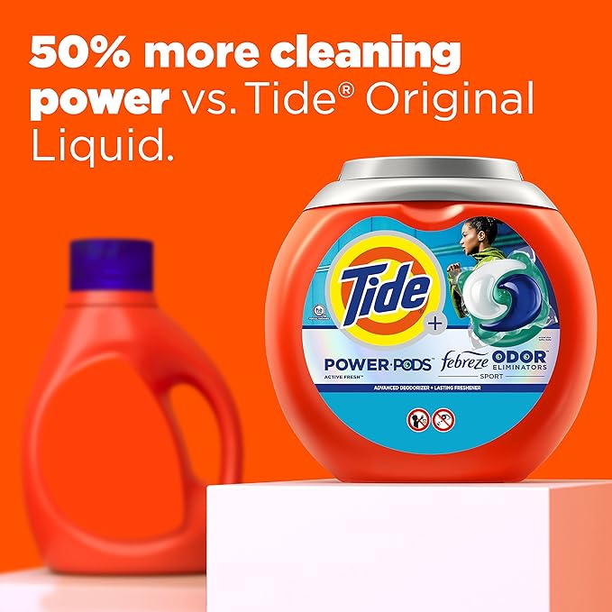 Tide Power Pods Sport Laundry Detergent Pacs, 25 Count, Advanced Sweat + Stain Fighter