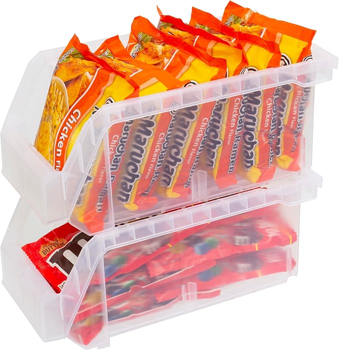 Plastic Containers for Organizing and Storage Bins for Closet, Kitchen, Office, Garage or Pantry Organization, Stackable Bins, Medium (11" x 5" x 5.5"), 8-Pack, Clear
