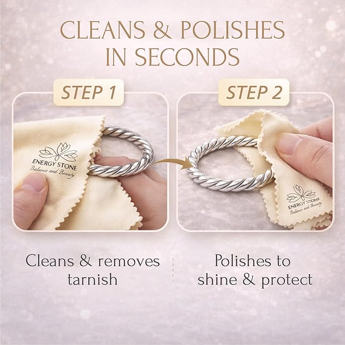 ENERGY STONE Silver and Gold Restoration Polishing Cloth, Anti-Tarnish Cleaner with Lasting Shine, for Fine Valuables Precious Metals, Jewelry, Silverware, Musical Instruments, Coins