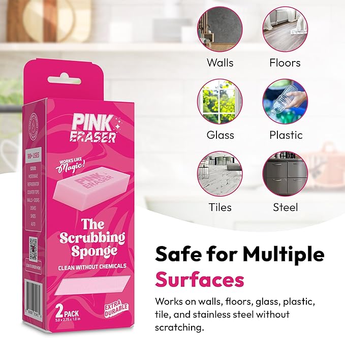 Pink Formula Pink Eraser – The Ultimate Scrubbing Sponge, Extra Durable, 2-Pack