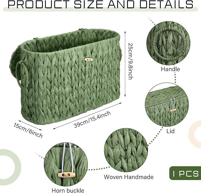 Kathfly Sage Green Toilet Paper Storage Basket with Lid Wicker Woven Bathroom Basket Toilet Paper Holder Holds up to 6 Mega Rolls Woven Organizer for Home Bathroom Kitchen Offices