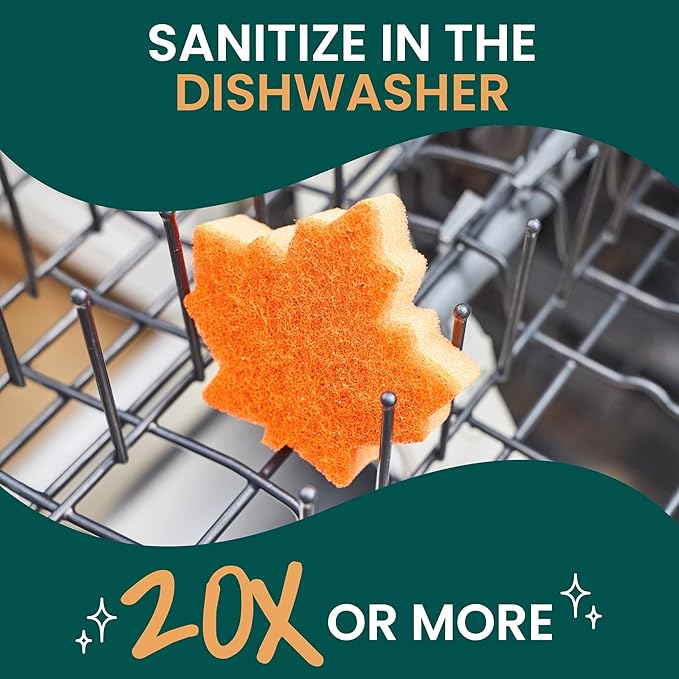 Scotch-Brite Leafy Clean Scrub Sponge, Two-Sided Kitchen Sponges for Cleaning Effectively, Leaf Shaped Dish Sponges with 100% Recycled Scrubbing Fibers, 1 Scrubbing Sponge