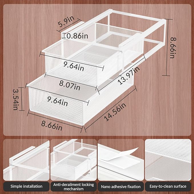 Underwear Drawer Organizer for Closet, Hanging Pull-Out Bra Sock Lingerie Storage Basket - Double-Layer Mesh Undergarment Organizer, Multifunctional Space-Saving Wardrobe Organizer for Bedroom