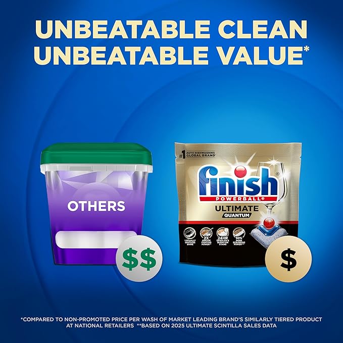 Finish Ultimate Quantum Dishwasher Pods, New & Improved Formula, Dishwasher Detergent Dish Soap, Removes Burnt-On & Dried-On Stain, Degreasing & Scrubbing Power, 47 Count