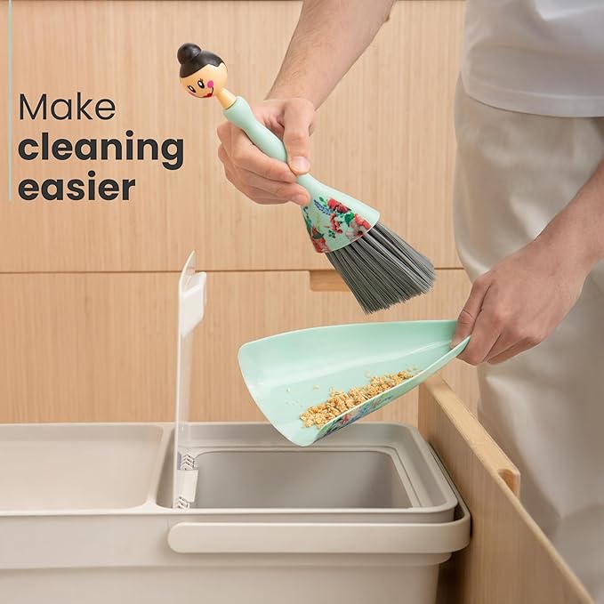 Vigar Mini Broom and Dustpan Set, Small Broom and Dustpan Set for Dust, Pet Hair, Car, and Crumb, Perfect for Home and Camping Essentials, Turquoise