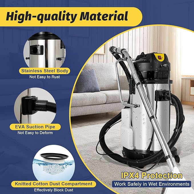 Carpet Cleaner, 110V 1049W 40L Carpet Cleaning Machine Multi-Purpose Wet Dry Upright Vacuum Floor Shampooer Machine with 3 Vacuuming Head for Guest Houses Dry Cleaners Offices