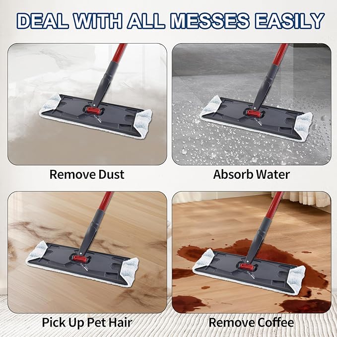 Mop Pads Replacements Compatible with H2prO Flat Mop System, Replace Mop Heads for Mop, Machine Washable Reusable Microfiber Pad Refills for Floor Cleaning (4 Pack)