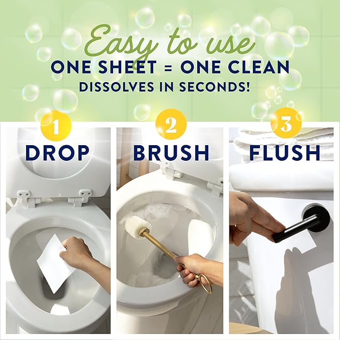 Cleancult Toilet Bowl Cleaner Sheets - Dissolvable, Septic Safe, Effective Cleaning, Removes Stains & Rings, Cleans & Deodorizes - 32 Uses - Fresh Lemon Scent - Plastic-Free Packaging,(Pack of 2)