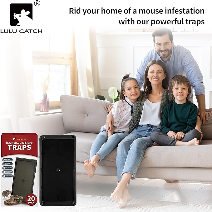 LULUCATCH Super Glue Traps 20 Pack for Mice & Snakes, Larger, Heavier Sticky Traps with Non-Toxic Glue. Sticky Mouse Traps Indoor, Easy to Set, Pet Safe Pest Control