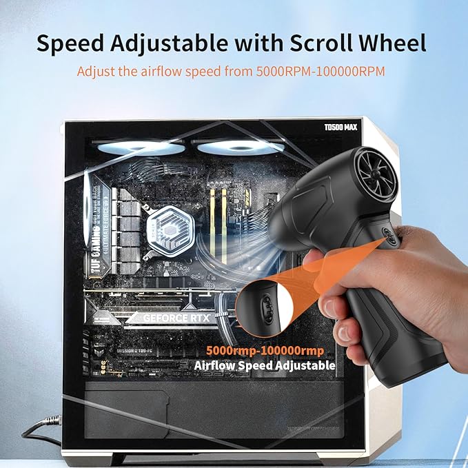 Rechargeable Compressed Air Duster for PC Computer, Cordless Mini Air Blower Portable, Super Powerful Dust Blower Speed Adjustable, Air Duster for Home, Outdoor, Leaf, Keyboard