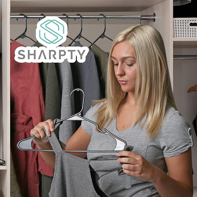 Sharpty Plastic Hangers Clothes Hangers for Clothing, Closet, Coats & Shirts - Notched, Durable & Space Saving - For Everyday Standard Use, Room Essentials & Basics - 35 Pack – Black