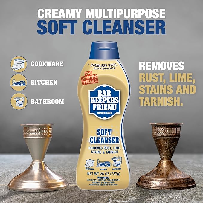 Bar Keepers Friend Soft Cleanser Liquid (2 x 26 oz) Plus Dish Fish Sponge - Multipurpose Cleaner & Rust Stain Remover for Stainless Steel, Porcelain, Ceramic Tile, Copper, Brass & More