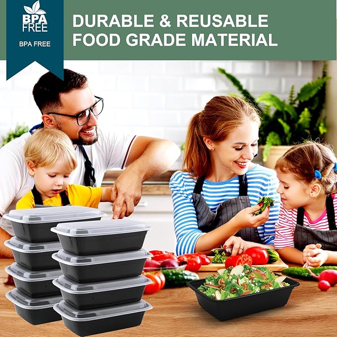 vivigu 50 Pack (100-Piece) Meal Prep Containers 24 oz, Leakproof Plastic Food Storage Containers with Lids, Disposable To Go Food Containers, BPA-Free, Stackable, Microwave, Dishwasher & Freezer Safe