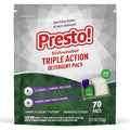 Amazon Brand - Presto! Triple Action Dishwasher Pacs, Anti-spotting, Fresh Scent, No Phosphates or Chlorine, 70 Count