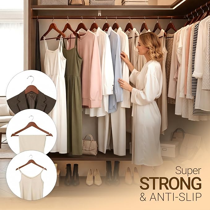 Utopia Home Premium Wooden Hangers 30 Pack - Durable & Slim Coat Hanger - Suit Hanger with 360-Degree Rotatable Hook - Wood Hangers with Shoulder Grooves (Cherry)