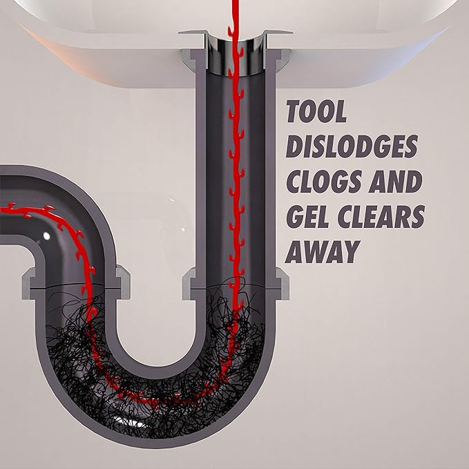 Drano Snake Plus Tool and Gel System, Drain Snake with Drain Clog Remover Gel, Unclogs and Removes Hair and Blockages, Commercial Line 16 Fl oz and 23 Inch Tool