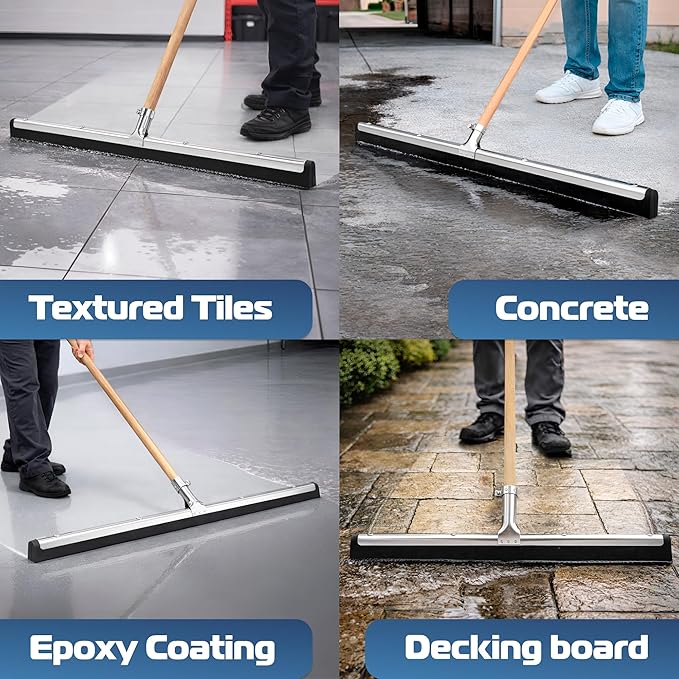 DSV Standard Uneven Surface Floor Squeegee 30’’, Double Foam Blade Garage Squeegee, Taper Pole Connection - Handle Sold Separately for Tiles, Concrete and Asphalt