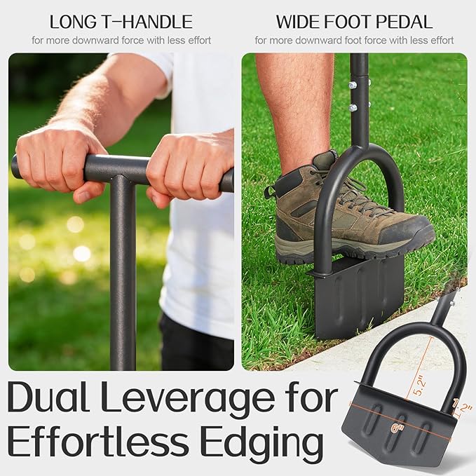 Edger Lawn Tool, 41-inch Long Handle Manual Lawn Edgers with T-Grip, Sharp V Shaped Half Moon Hand Lawn Edging Tool for Effortless Landscaping Sidewalk Yard Garden Flower Bed Border Cable Burying