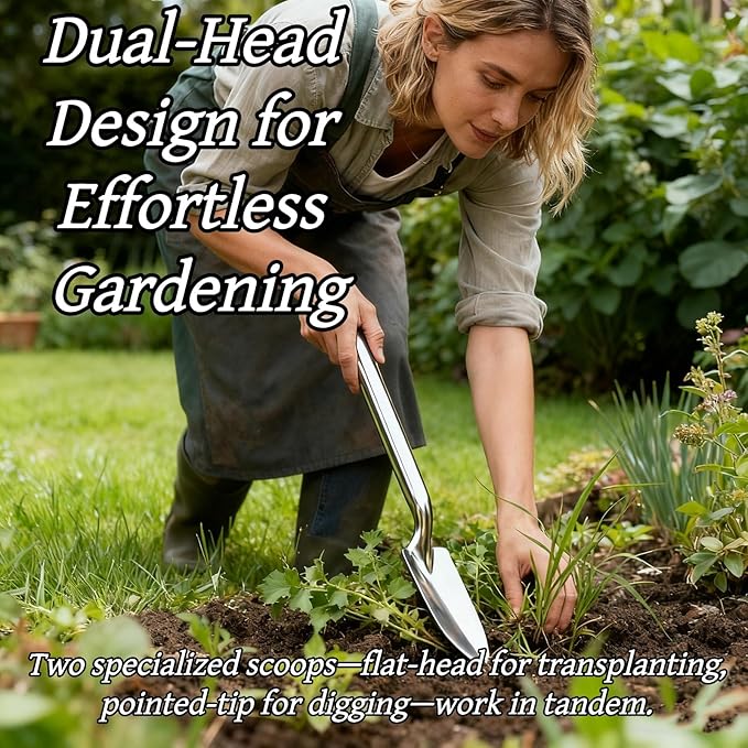 2 Piece Stainless Steel Gardening Tool Set Pointed and Flat Head Soil Scoop with Sifter Hand Digging and Potting Shovel for Soil Transport and Planting