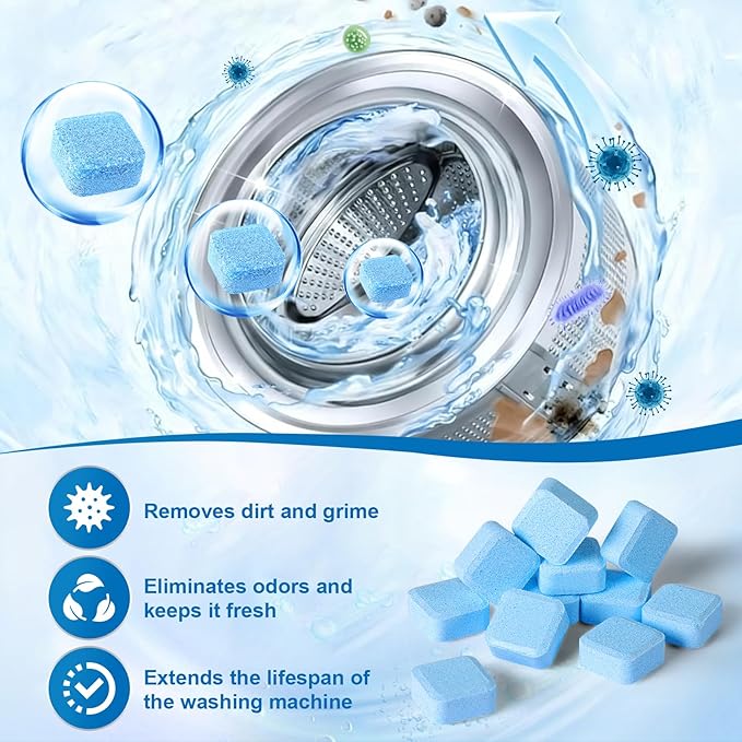 Navona 24 Pack Washing Machine Cleaner Tablets, Washer Cleaner Tablets Pro Set with Stain Remover Gel, Deep Cleaning for Odor, Limescale & Pet Hair, Works for Front Load & Top Load Washers
