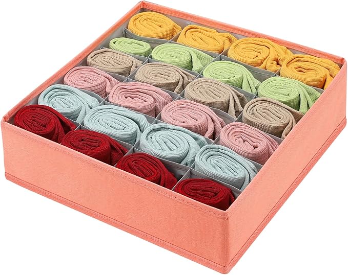 Foldable Storage Cubes Drawer Underwear Organizer Dividers， under Cabinet Organizer 24-Cell Fabric Storage Boxes for Lingerie,Socks,Ties （Orange）