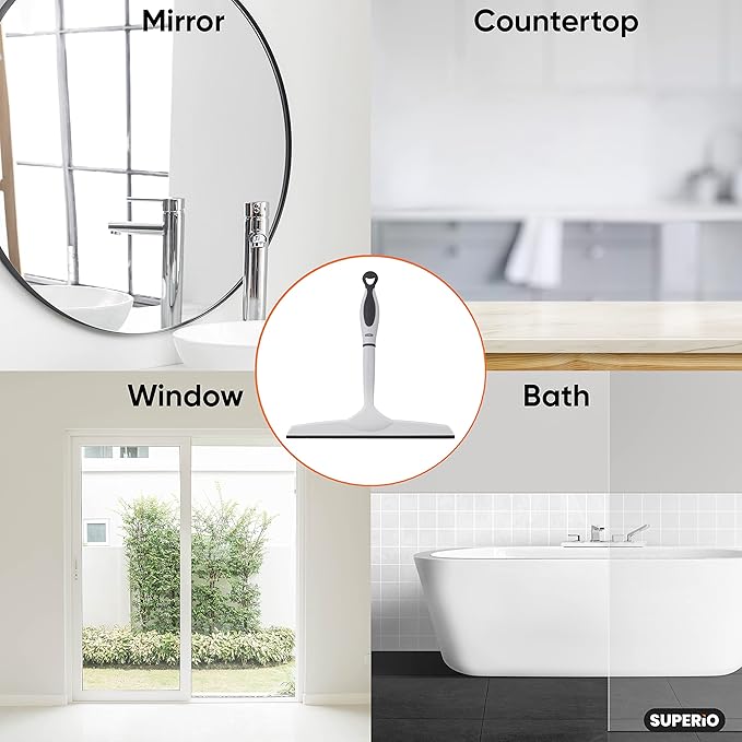 Superio Rubber Squeegee Grey 10", Streak Free All Purpose Window Squeegee, Comfort Grip Handle and Hanging Hook.