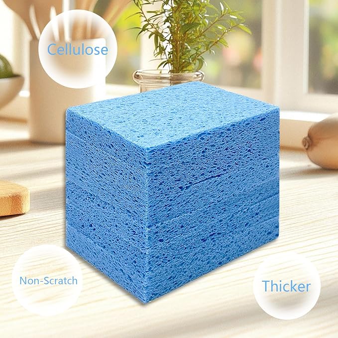 Cellulose Sponges, Large Size 4" x 6" x 1" - Heavy Duty Scrub Kitchen Sponge, Clean Tough Messes Without Scratching Kitchen Cleaning Pads, Pop Up Eco DIY (6 Pack), Blue