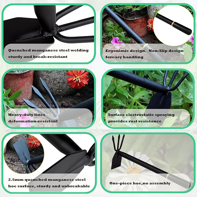 Hoe and Cultivator, Hoe Garden Tool, Hand Hoe Cultivator Garden Tool, Thickened Manganese Steel, Garden Hoe for Weeding, Planting, Loosening Soil, Digging，No Assembly Required