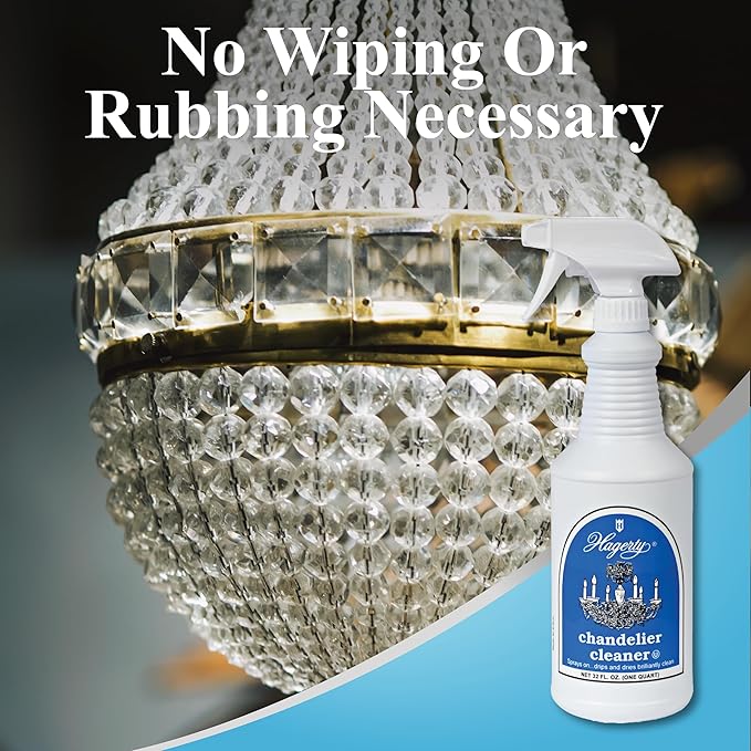 Hagerty Chandelier Cleaner - Spray On Chandelier Cleaner Drip Dry Spray No Wipe - Crystal Cleaner for Chandeliers, Glass Cleaner Spray, for Crystal, Glass, Bronze, Metal - Sprays up to 25 Feet - 32 Oz