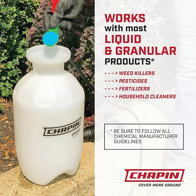 Chapin 20006 Made in USA 3 -Gallon Lawn and Garden Pump Pressured Sprayer, for Spraying Plants, Garden Watering, Lawns, Weeds and Pests, Translucent White
