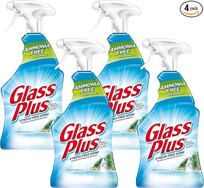 Glass Plus Glass Cleaner for Multi-Surface, 32 Fl Oz Bottle, (Pack of 4)