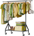 Holiwei Clothes Rack Load 450 LBS, Heavy Duty Garment Rack, Standing Rolling Metal Hanging Clothes with Sturdy Wheels & Shelves, Black