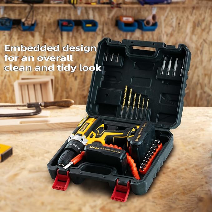 SOLUDE Cordless Drill,12V Power Drill Set with 2 Pack 3.0AH Li-ion Battery, 3/8” Keyless Chuck, 2 Variable Speed,25+1 Position and 23pcs Drill/Driver Bits