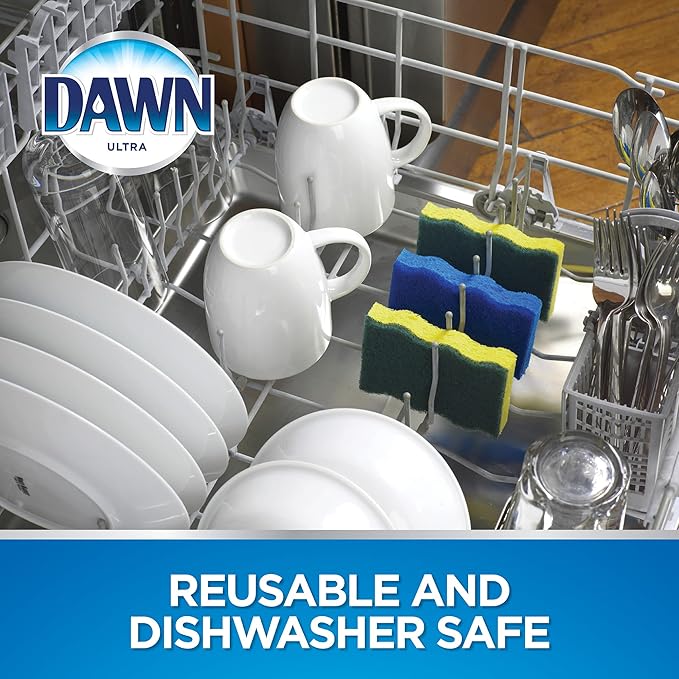 Dawn Ultra Scrubber Sponges Non-Scratch Double-Sided Kitchen Dish Cleaners, 12-Pack, Blue