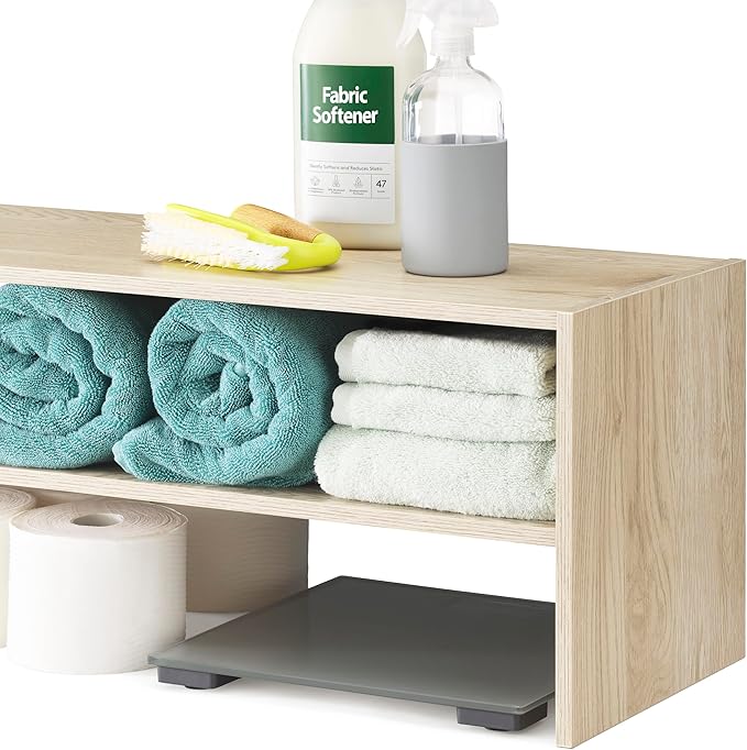Whitmor Wood Stackable 2-Shelf Shoe Rack, White Oak, 31 inches