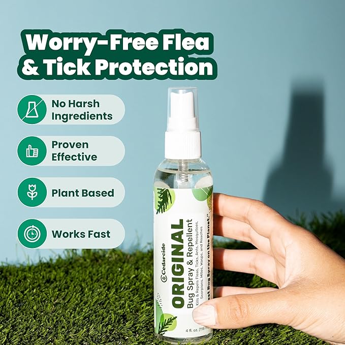 Cedarcide Original Bug Spray | Repel & Kill Fleas, Ticks, Mosquitoes, Mites, Ants & Chiggers | for use on People, Pets & Home | Natural Cedar Oil | Eco-Friendly | 4 Oz