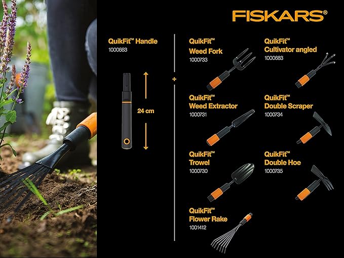 Fiskars QuikFit Handle S, for QuikFit Hand Tools, Length: 24 cm, Black/Orange, 1000663