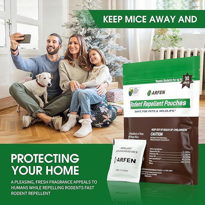 Rodent Repellent Pouches, Peppermint Oil, All Natural, Plant Powered, Repel Mice and Rat, Squirrels, Mouse Repellent, Keep Mice Out from Indoor/Car/RV/Boat/Garage/Cabin,20 Pouches (20 Pack)
