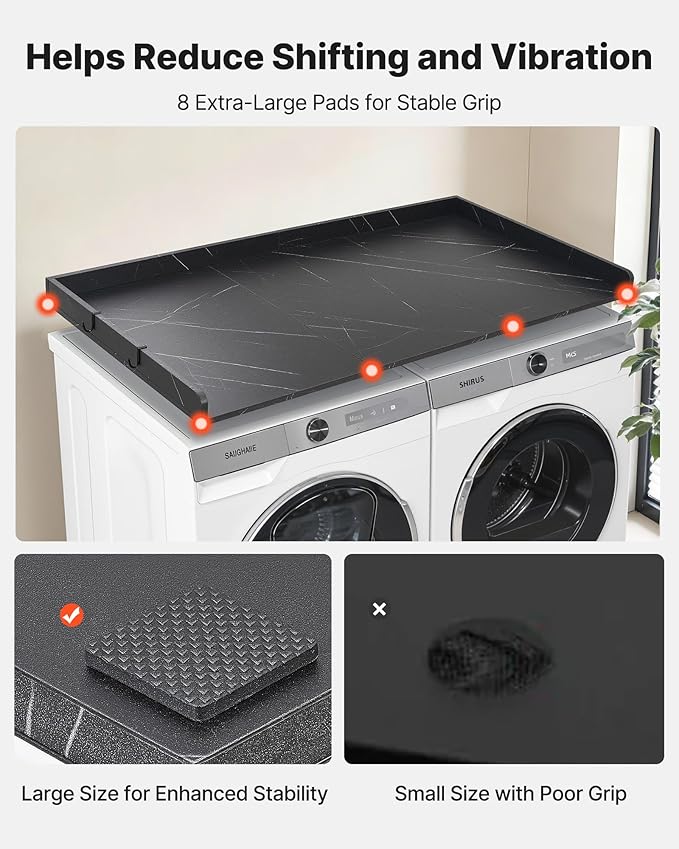 VEVOR Washer Dryer Countertop with 3 Splicing Panels, 54" x 27" Wooden Washer and Dryer Countertop with 2 Hooks, Water-Resistant Laundry Topper for Laundry Room Organization and Storage, Black Marble