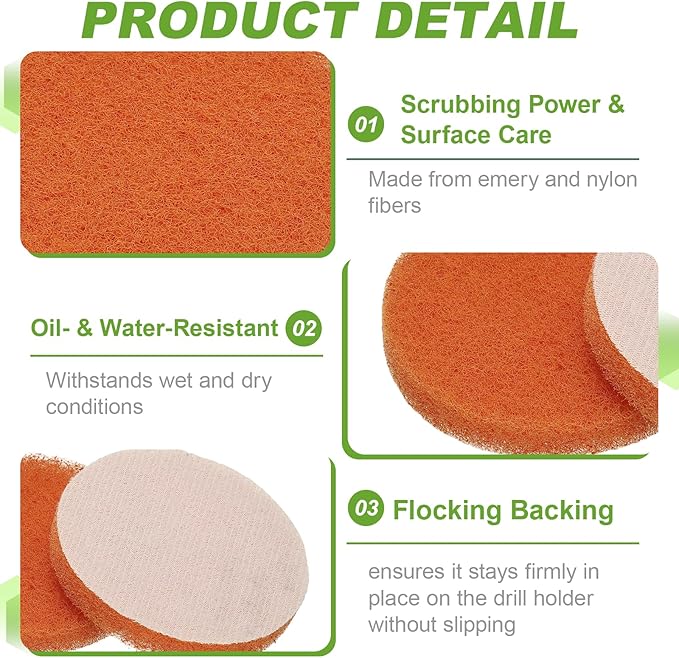 Power Scrub Pads, Scrubbing Pads 2000 Grits Scouring Discs - Fitting for (Home Kitchen Cleaning - Drill Attachment - Scrubber Replacement) 20 Pcs & 3 Inch & Orange