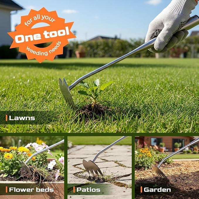 Upgraded Weed Puller Tool, 4-Tooth Manganese Steel Manual Weeders, Portable Garden Weed Remover Tools for Vegetable Gardening Backyard Farm Planting & Weeding