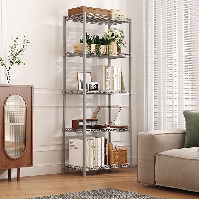 HOMEFORT 5-Tier Wire Shelving 5 Shelves Unit Metal Storage Rack Durable Organizer Perfect for Pantry Closet Kitchen Laundry Organization in Grey
