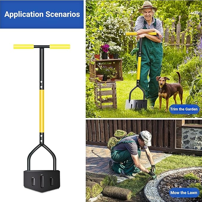 Qivine Half Moon Edger, 41.73 Inch Edger Lawn Tool with Saw Tooth Blade Lawn Edger Tool Garden Edging Tool for Sidewalk, Grass, Yard, Landscape (V-Shaped)