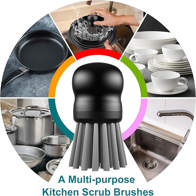 Mini Dish Brush for Cleaning Chicken Shredder, Palm Brush Dish Scrubber with Ergonomic Grip, Kitchen Brush for Washing Dishes, Pans, Pots, Sink (1, Black)