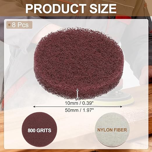 uxcell 8Pcs Scrubber Scouring Pad, 2 Inch 800 Grits Drill Power Brush Hoop and Loop Scrub Pads Discs Polishing Pad for Household Furniture Automotive Cleaning, Dark Red